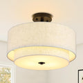 Gold Linen Drum Semi Flush Ceiling Light