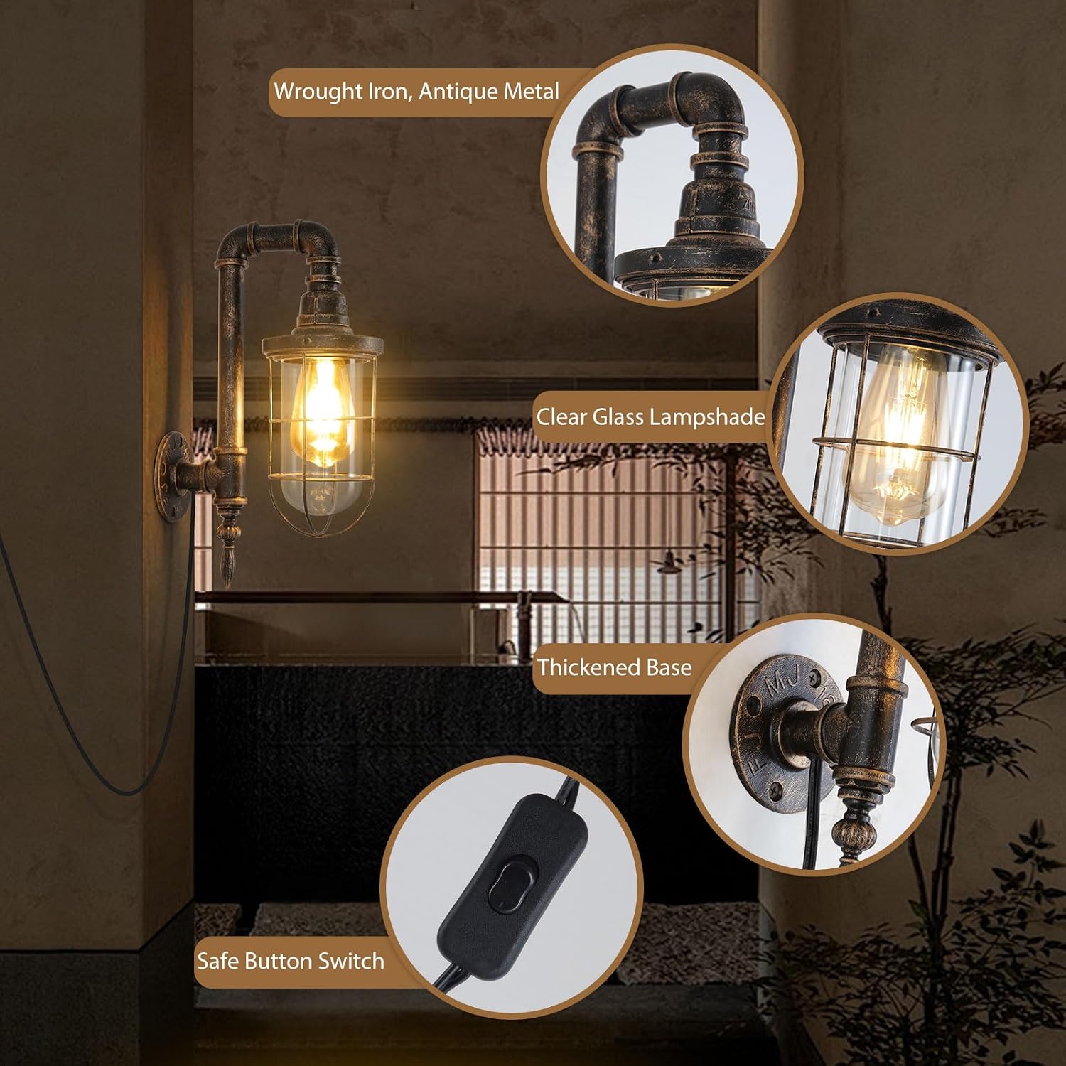 Rustic Plug‑in Industrial Wall Sconces