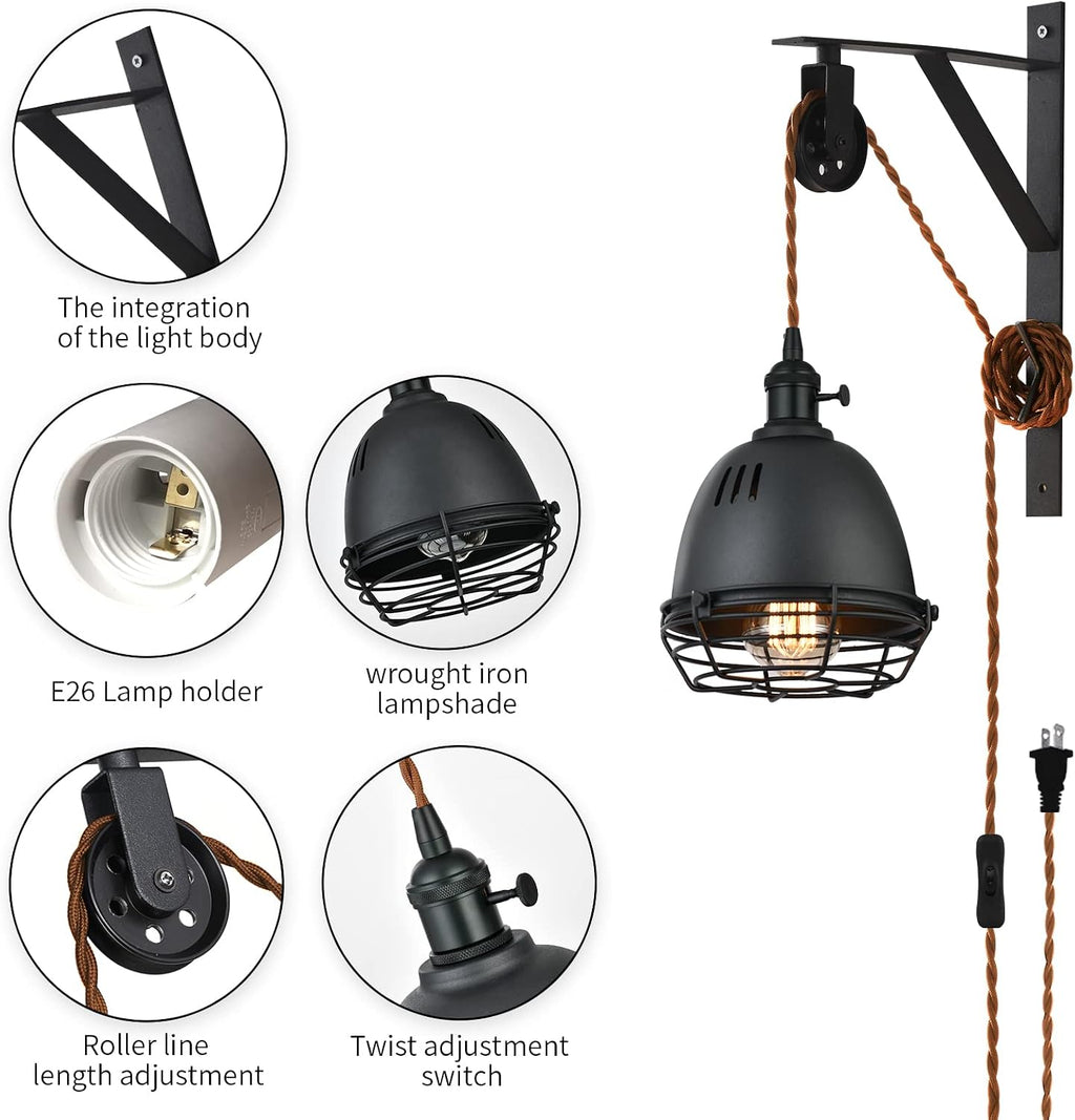 Pulley‑Cage Plug‑in Wall Sconces Set‑2