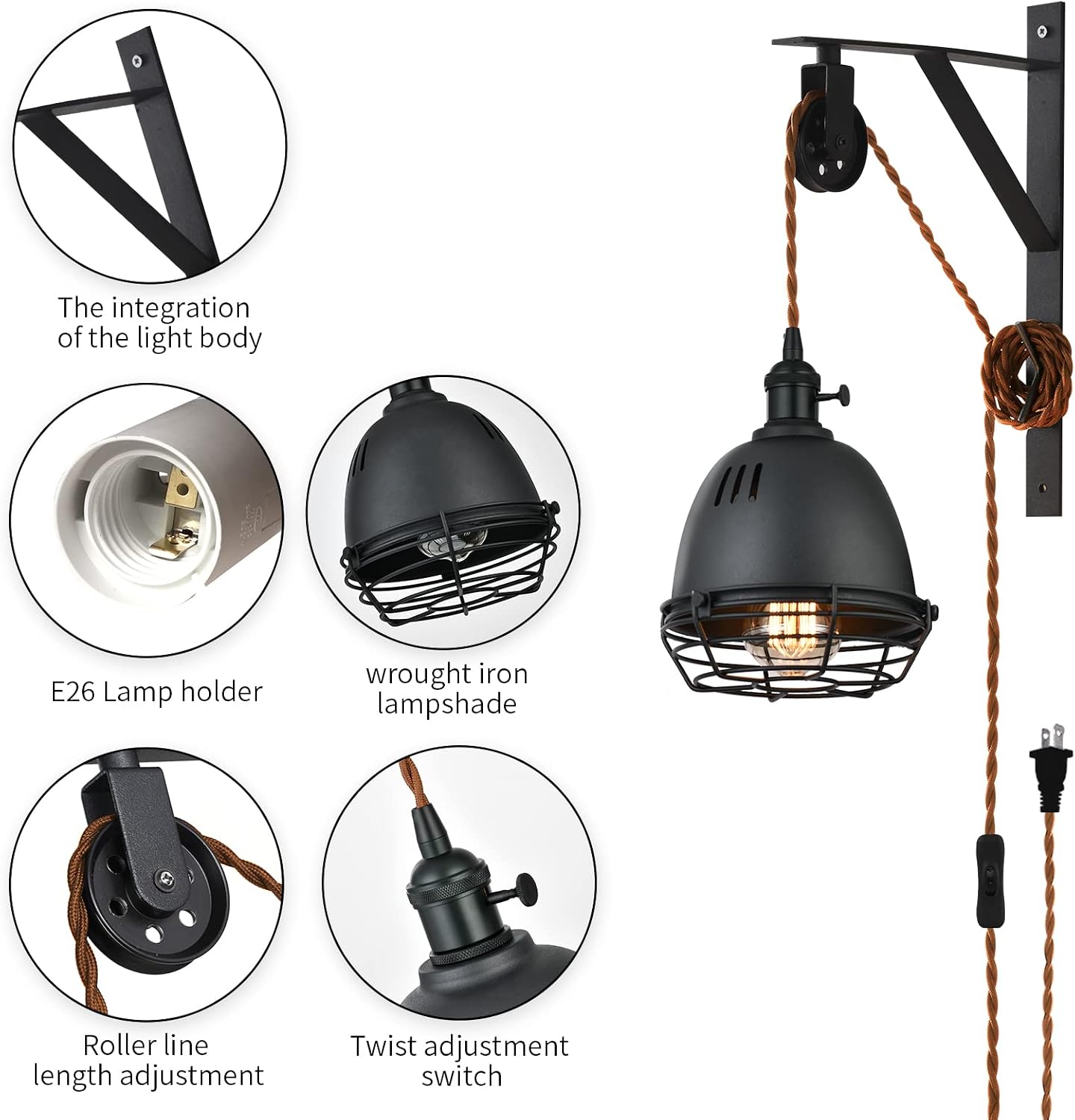 Pulley‑Cage Plug‑in Wall Sconces Set‑2
