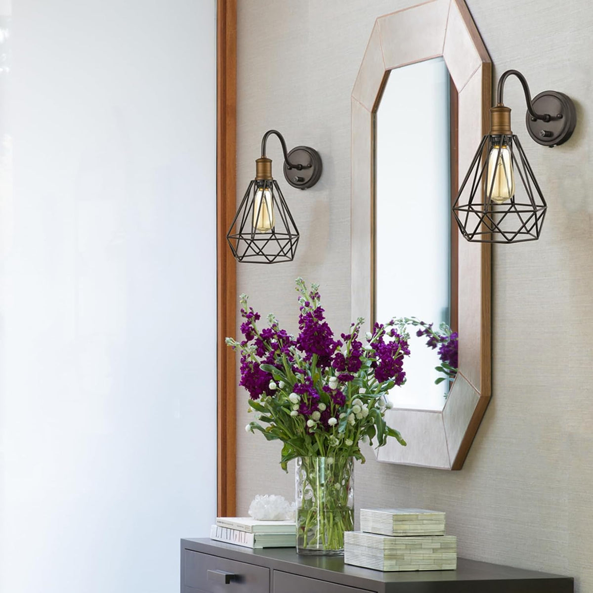Bronze Caged Plug‑in Wall Sconces