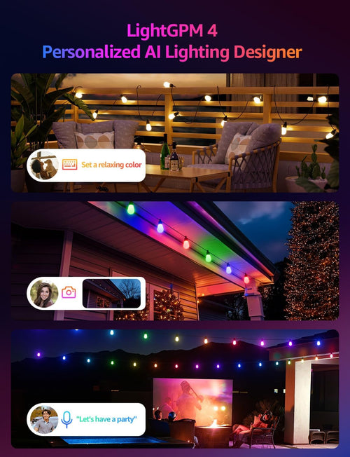 AI RGB‑IC Outdoor String Lights App‑Controlled