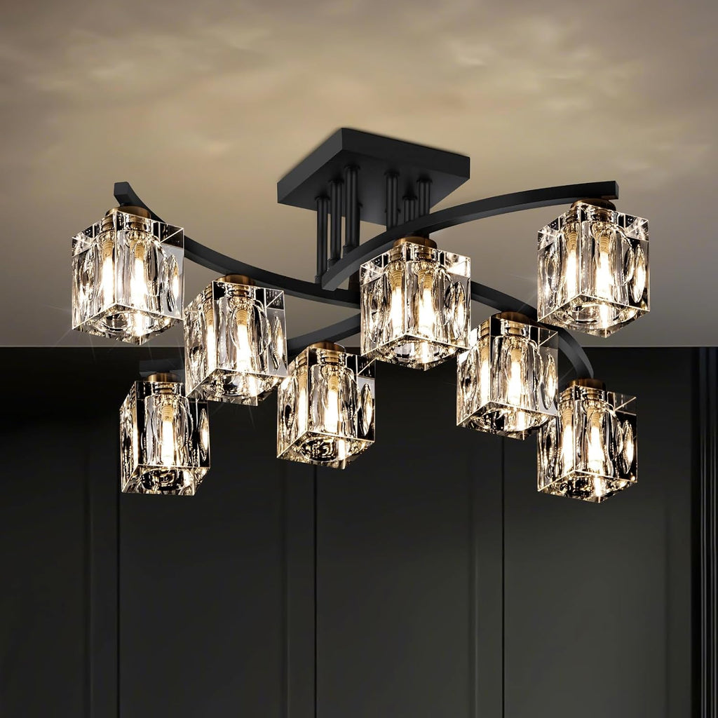 Black‑Gold Sputnik Semi Flush Ceiling Light
