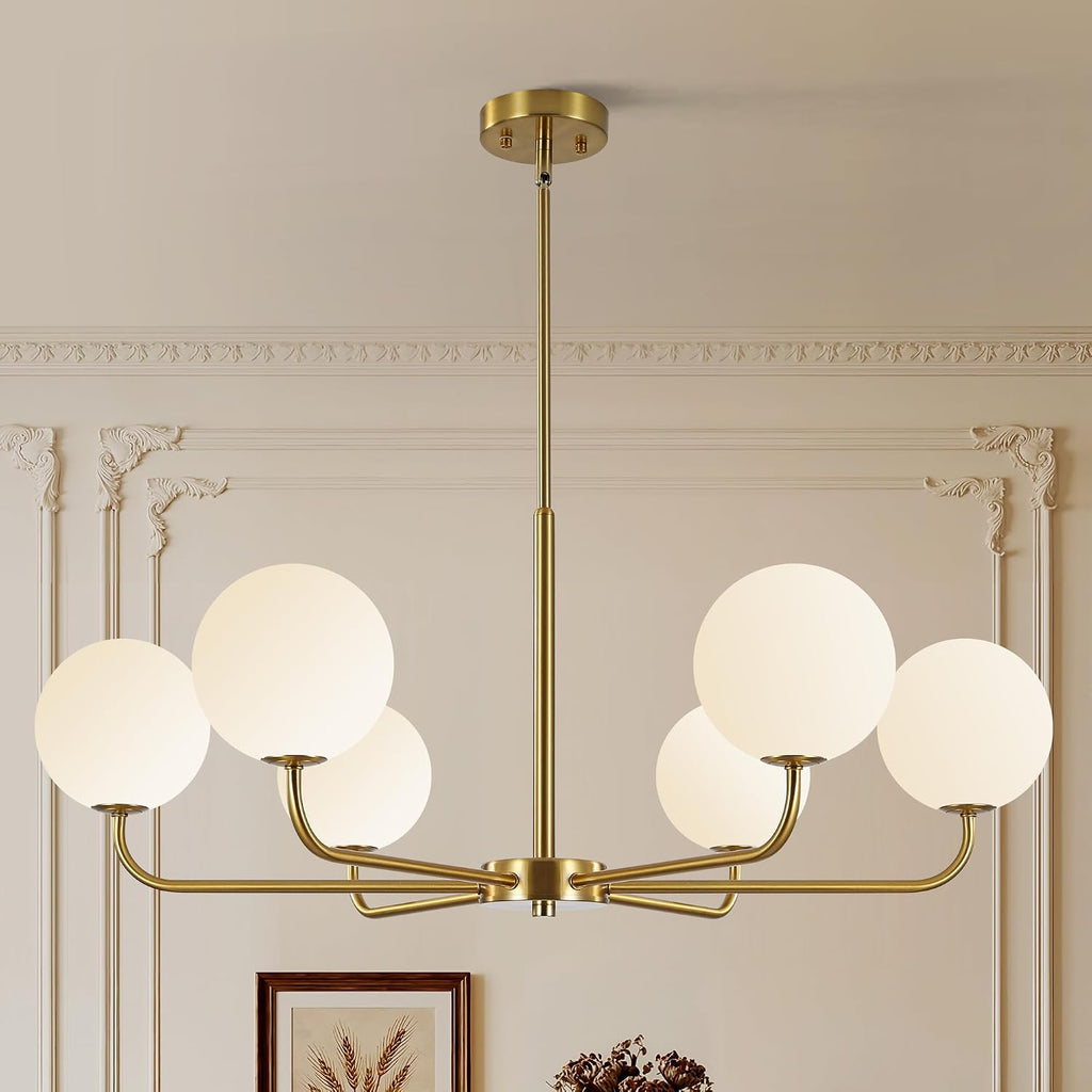 Gold Frosted‑Glass Mid‑Century Chandelier