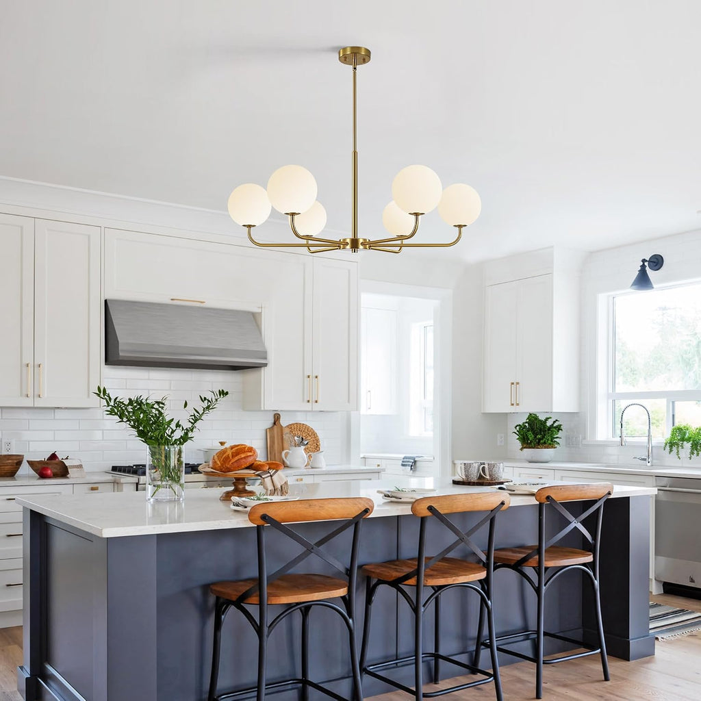 Gold Frosted‑Glass Mid‑Century Chandelier