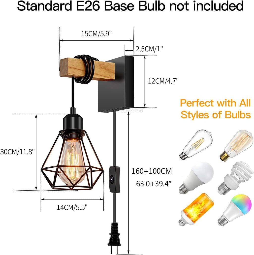 Farmhouse Plug‑in Wall Sconces Set of 2