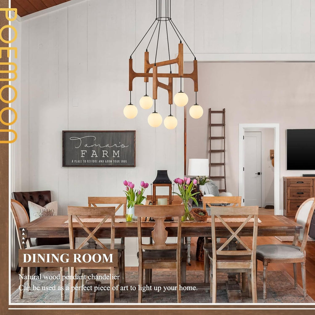 Walnut Milk‑Glass Farmhouse Chandelier