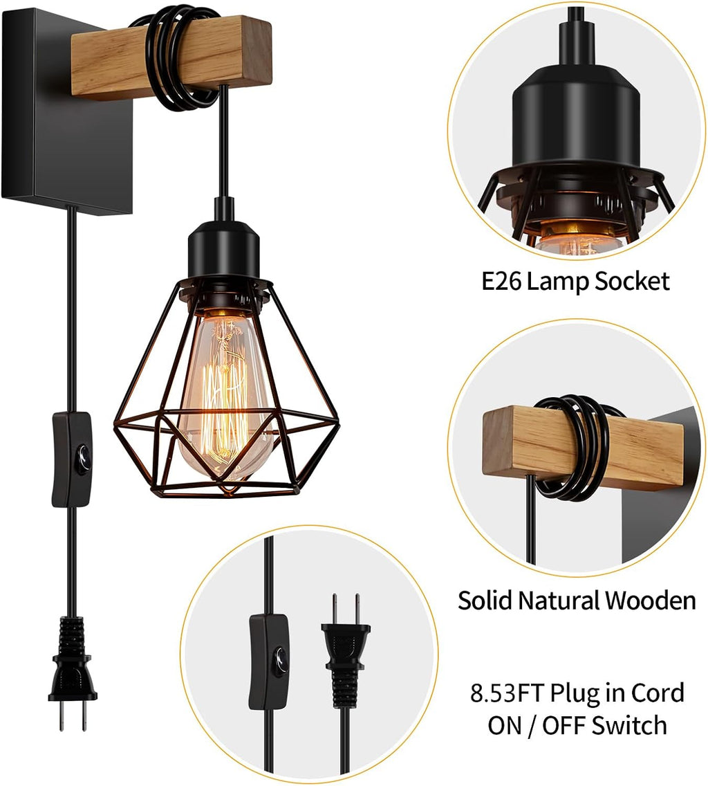 Farmhouse Plug‑in Wall Sconces Set of 2