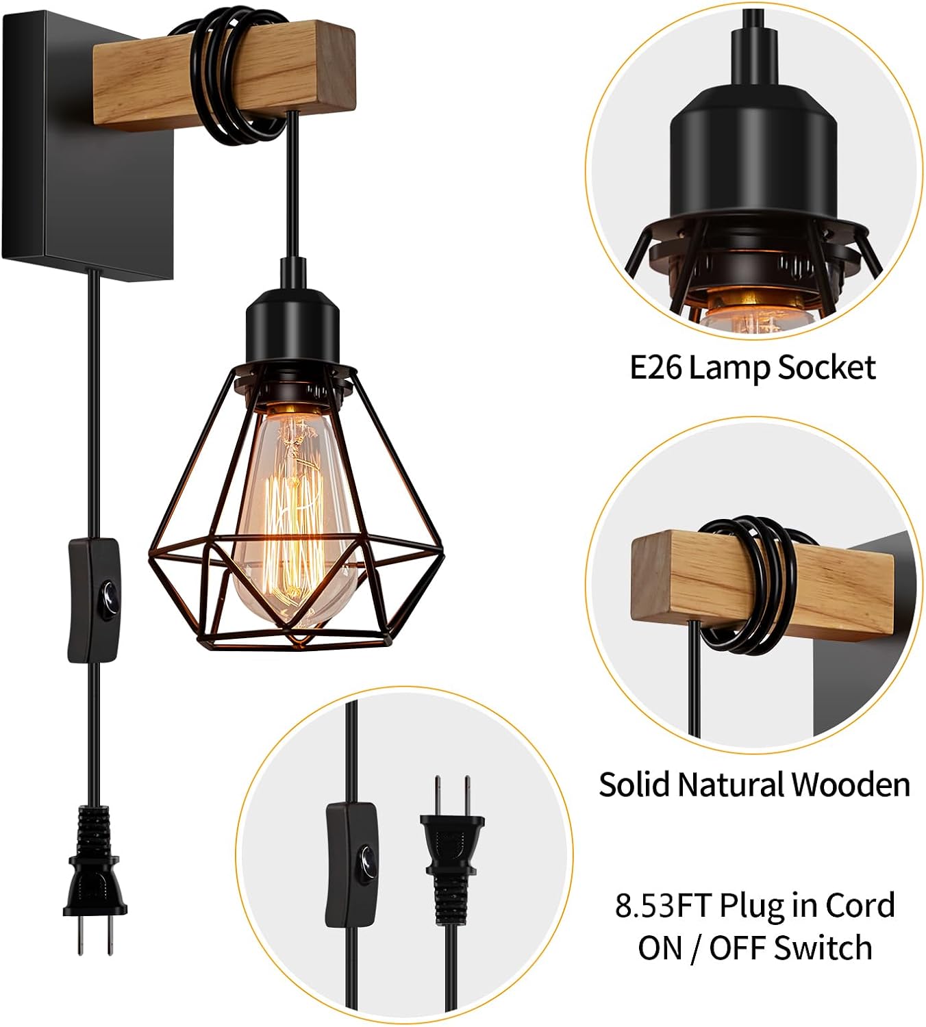 Farmhouse Plug‑in Wall Sconces Set of 2