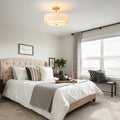 Gold Fabric Drum Semi Flush Ceiling Light