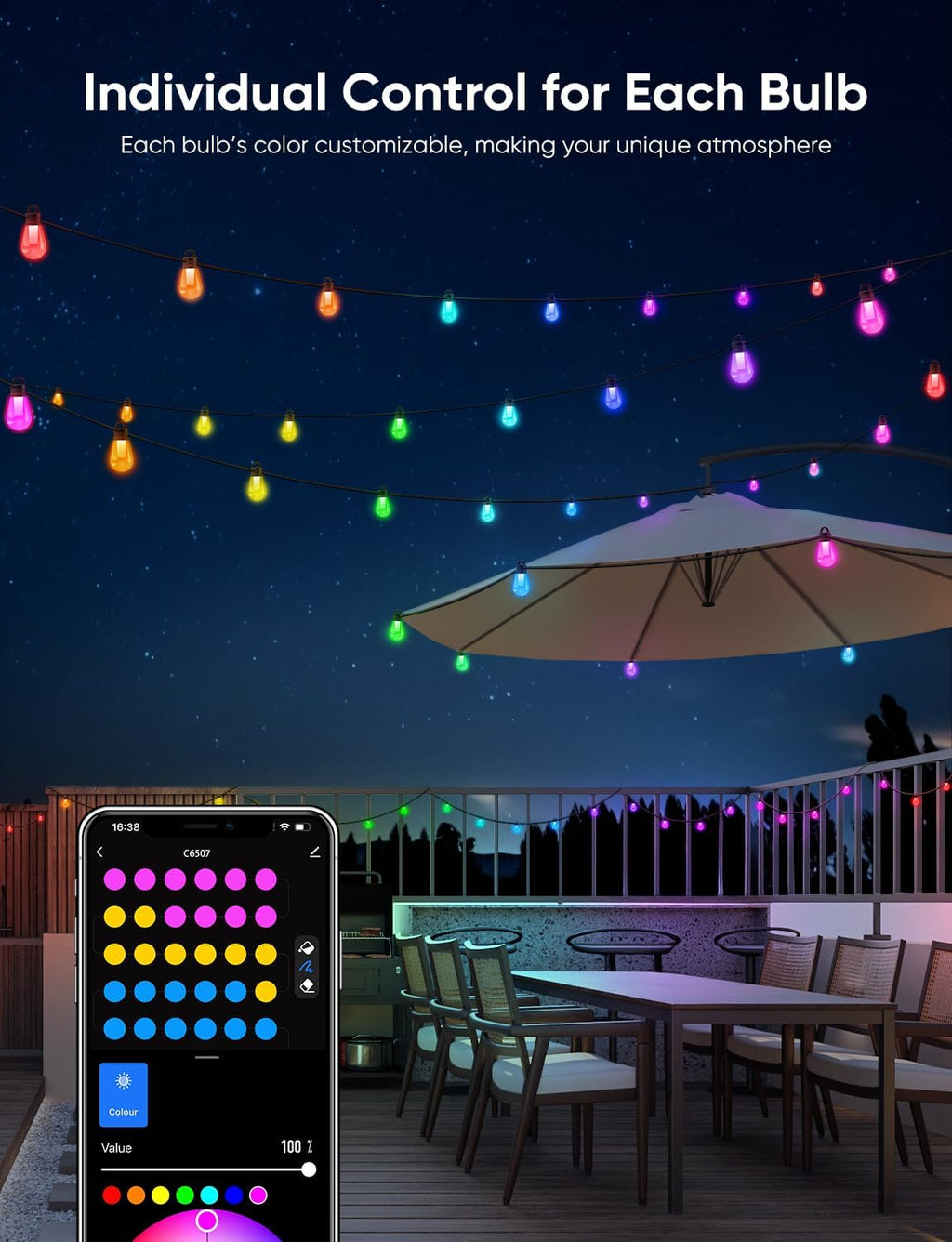 Smart RGBW Outdoor Patio String Lights