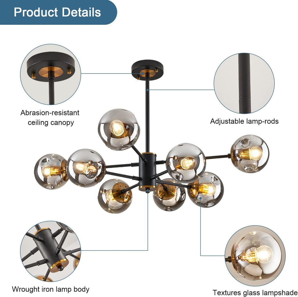 Black‑Gold Bubble‑Globe Sputnik Chandelier