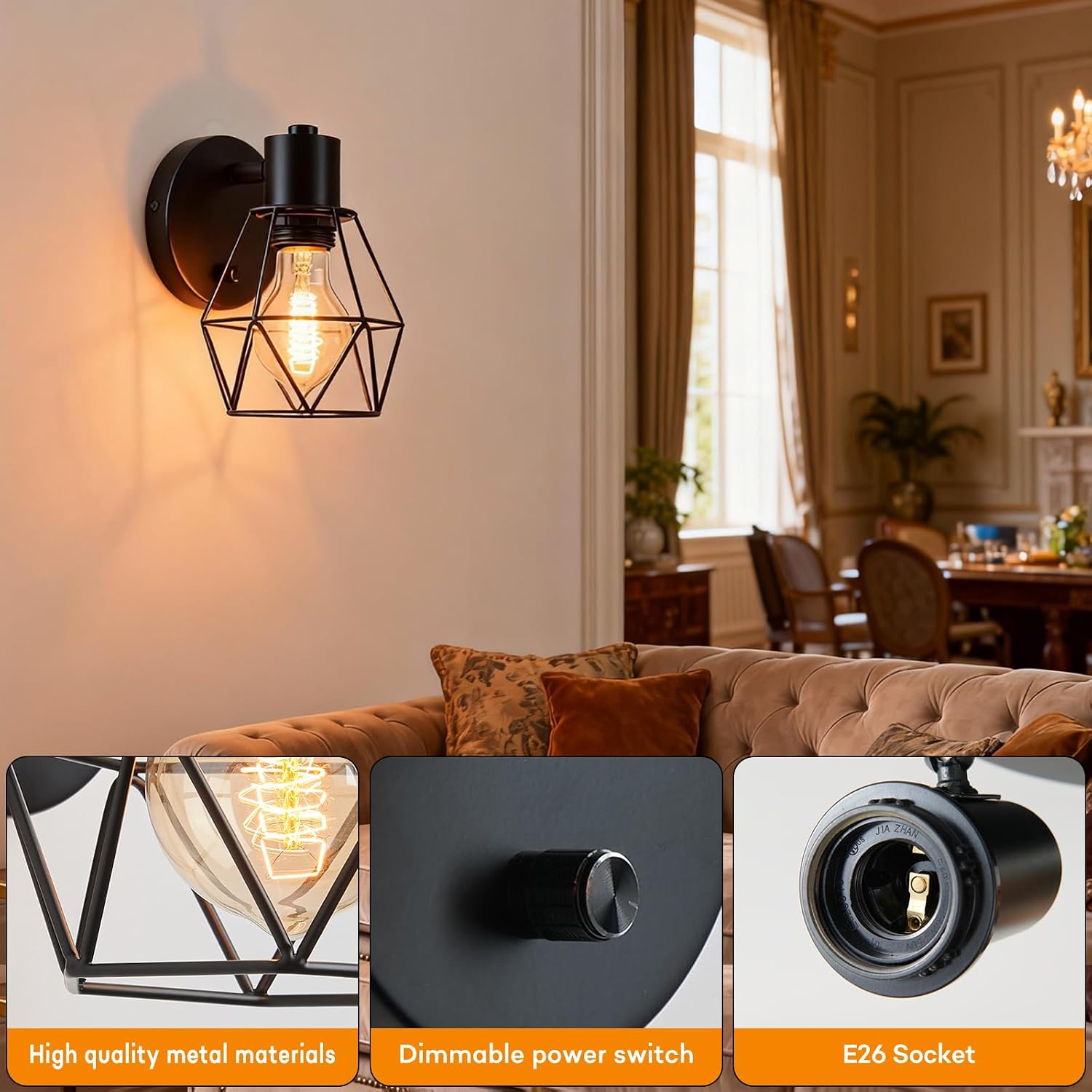 Black Cage Adjustable Wall Sconce