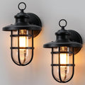 Caged Seeded‑Glass Outdoor Wall Lights Set‑2