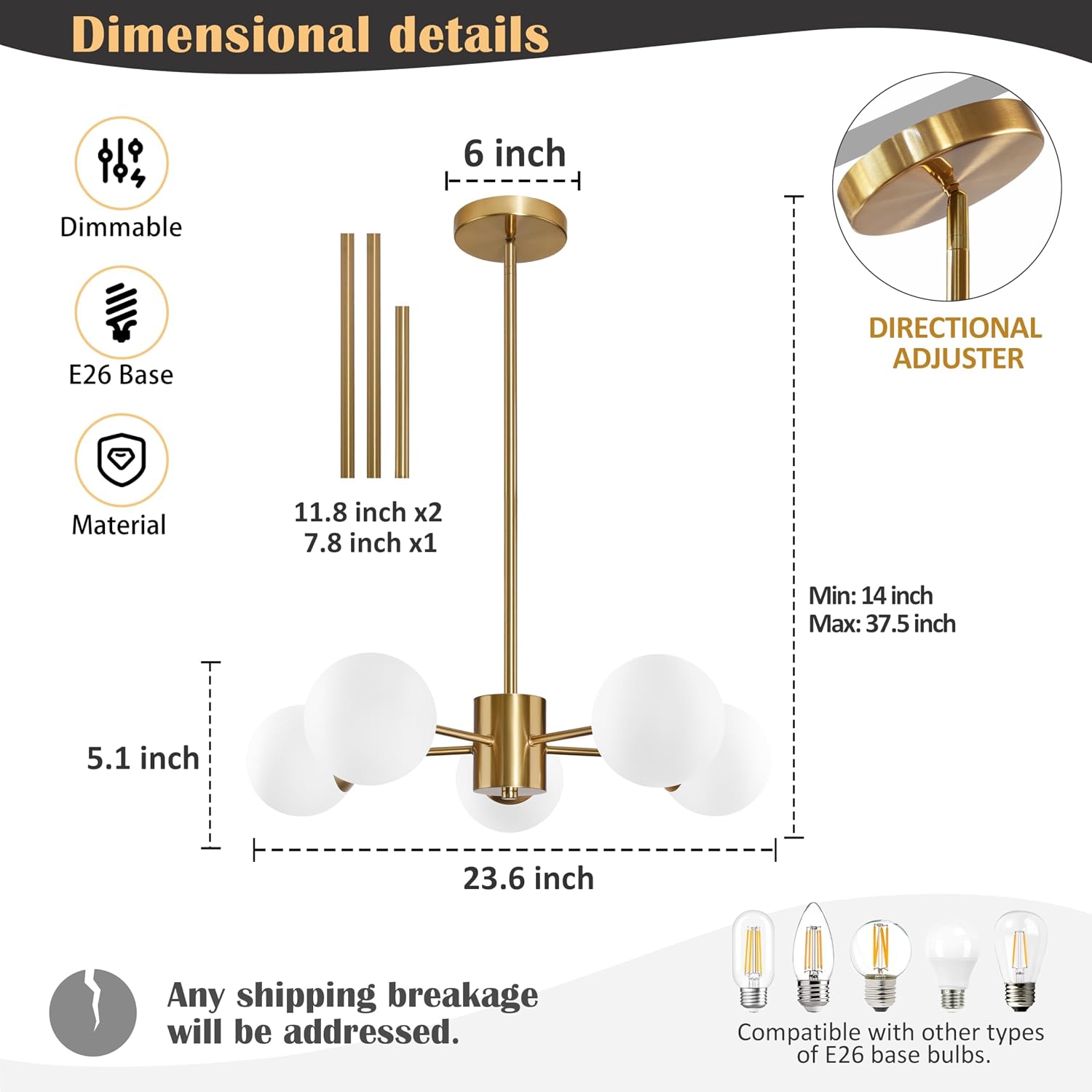 Gold Frosted‑Glass Sputnik Chandelier