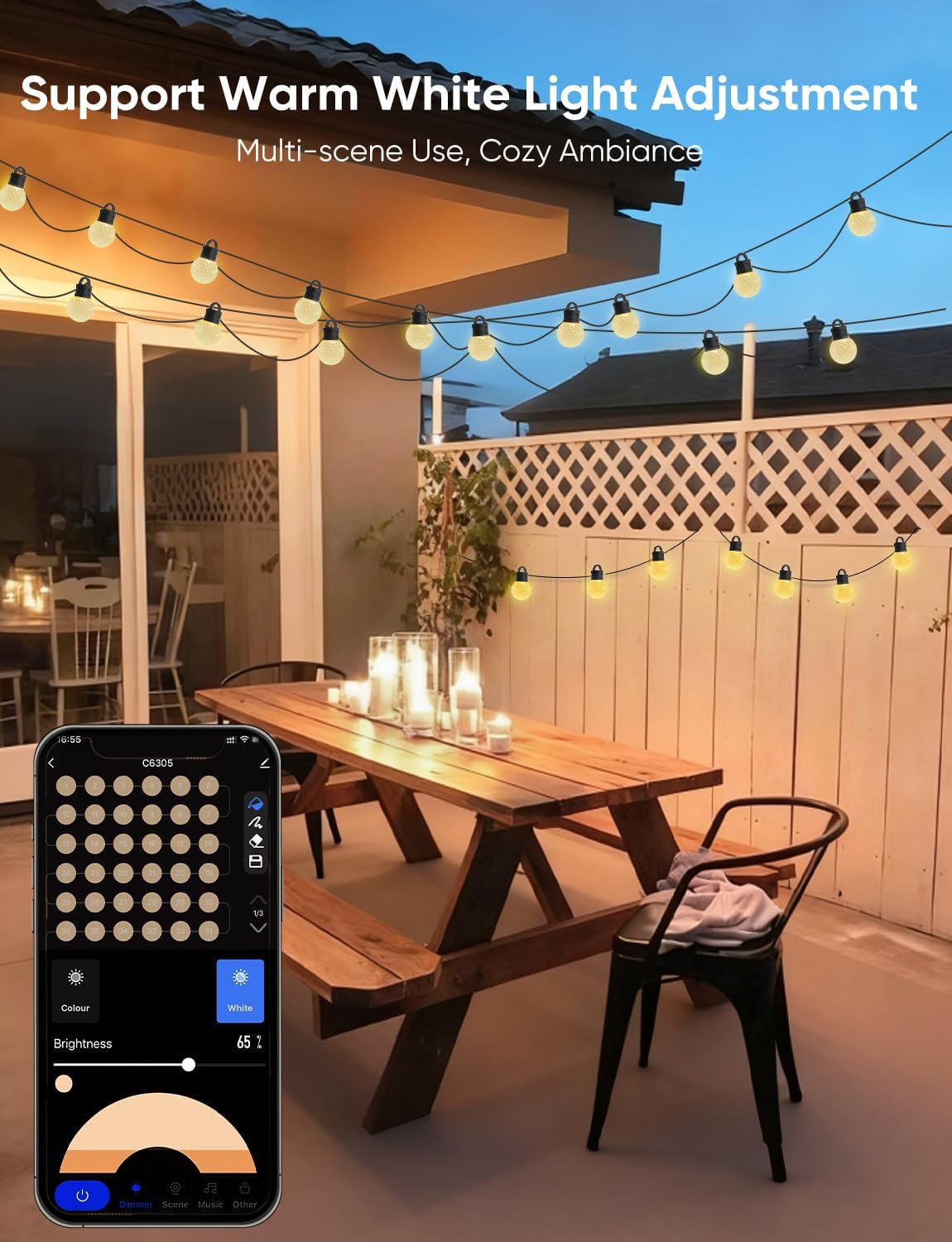 RGBW Smart Outdoor String Lights Music‑Sync