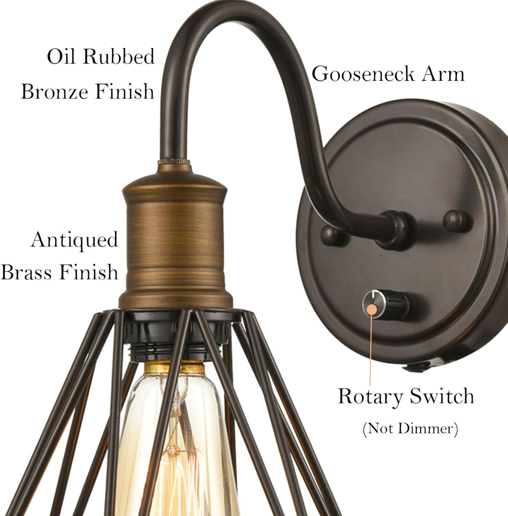 Bronze Caged Plug‑in Wall Sconces