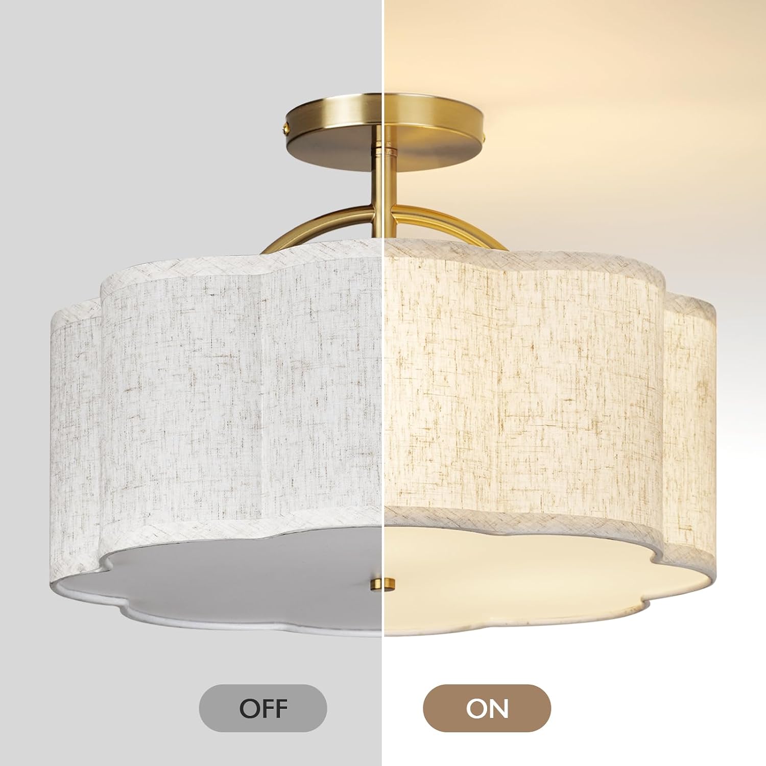Gold Linen Semi Flush Ceiling Light