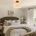 Black Fabric Drum Semi Flush Ceiling Light