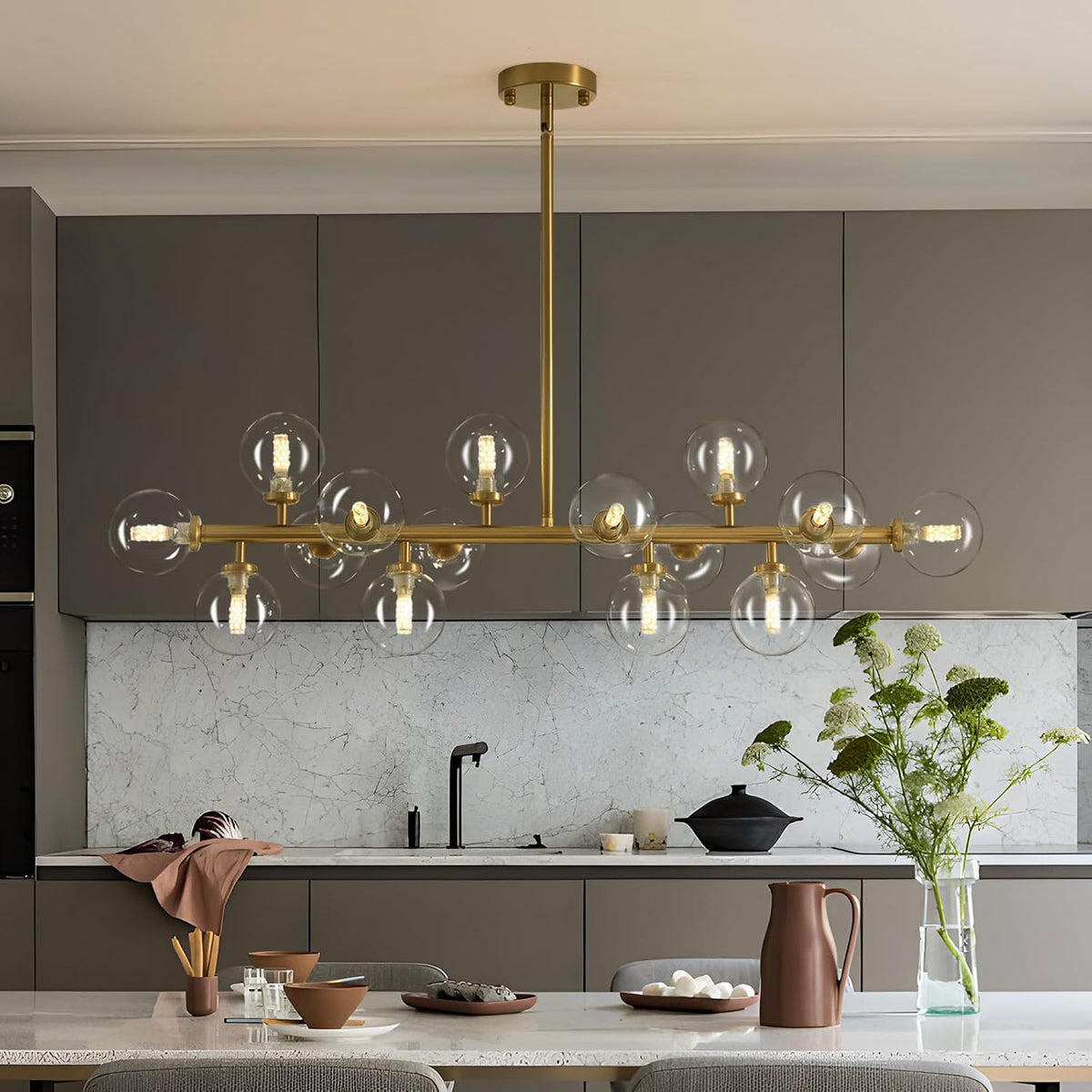 Gold Bubble‑Globe Linear Sputnik Chandelier