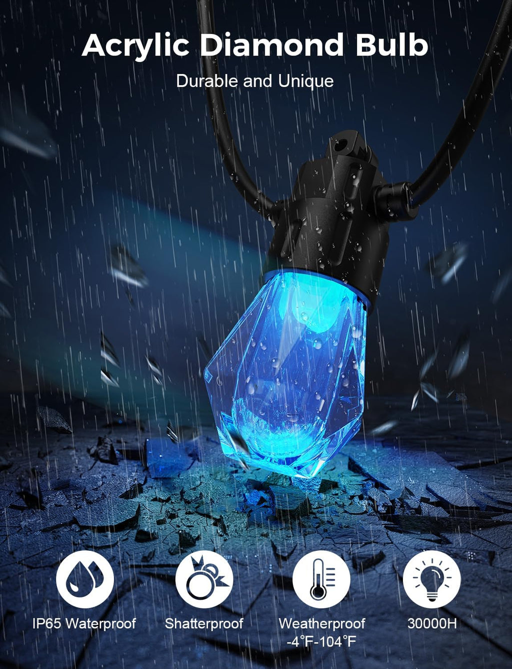 RGBCW Smart Outdoor String Lights App‑Controlled