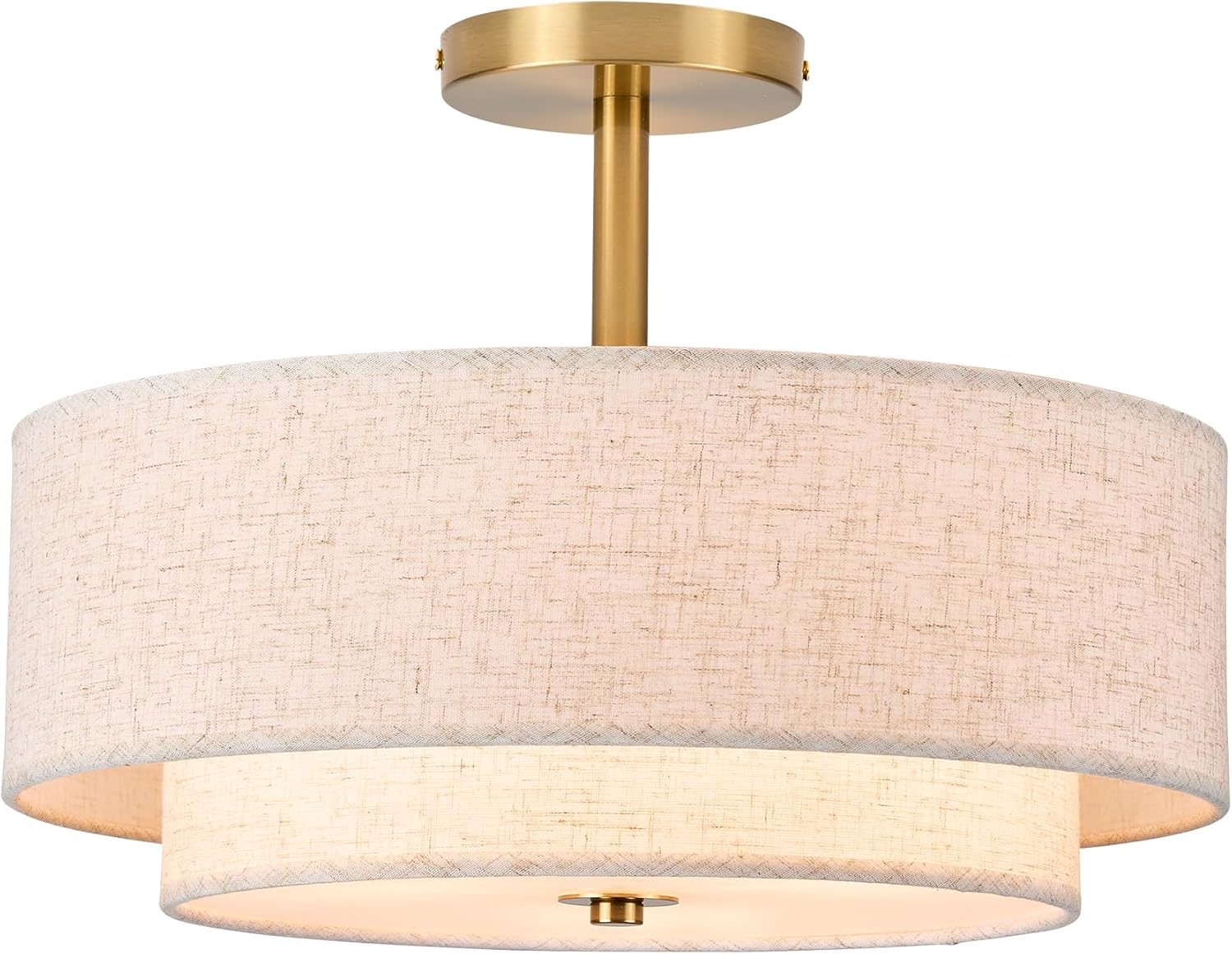 Gold Fabric Drum Semi Flush Ceiling Light