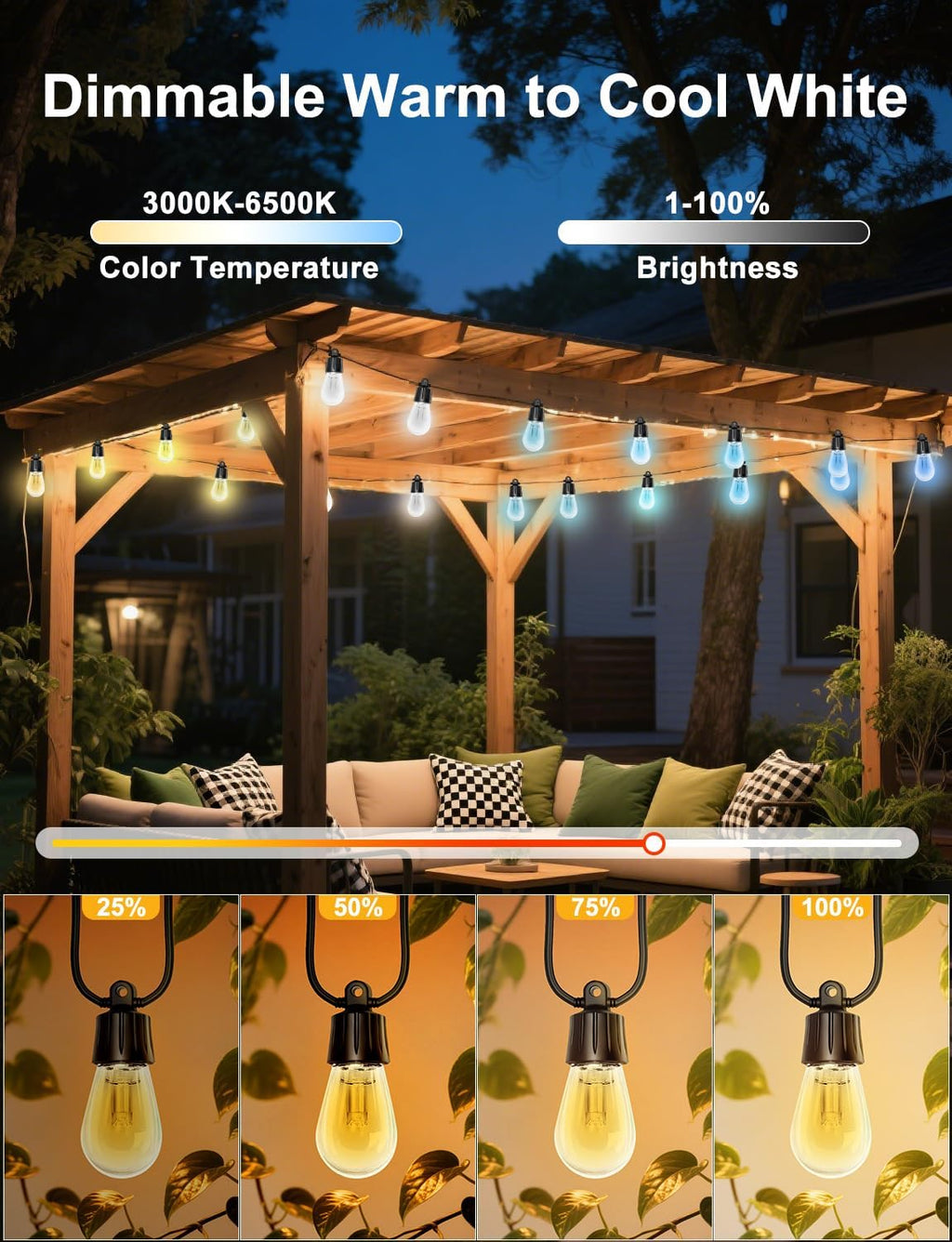 Smart RGBW IC Outdoor String Lights App‑Remote