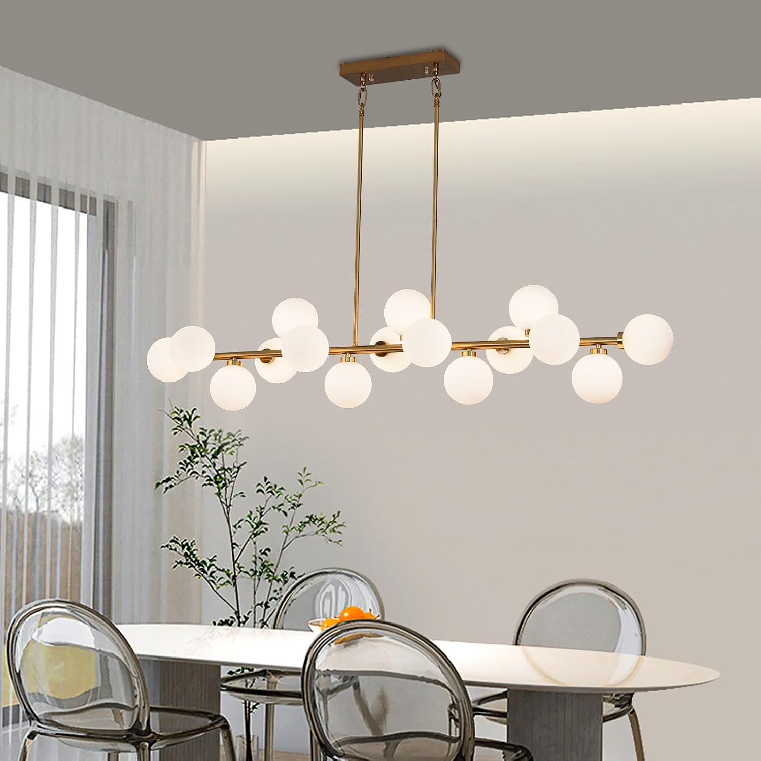 Gold Bubble‑Glass Linear Chandelier