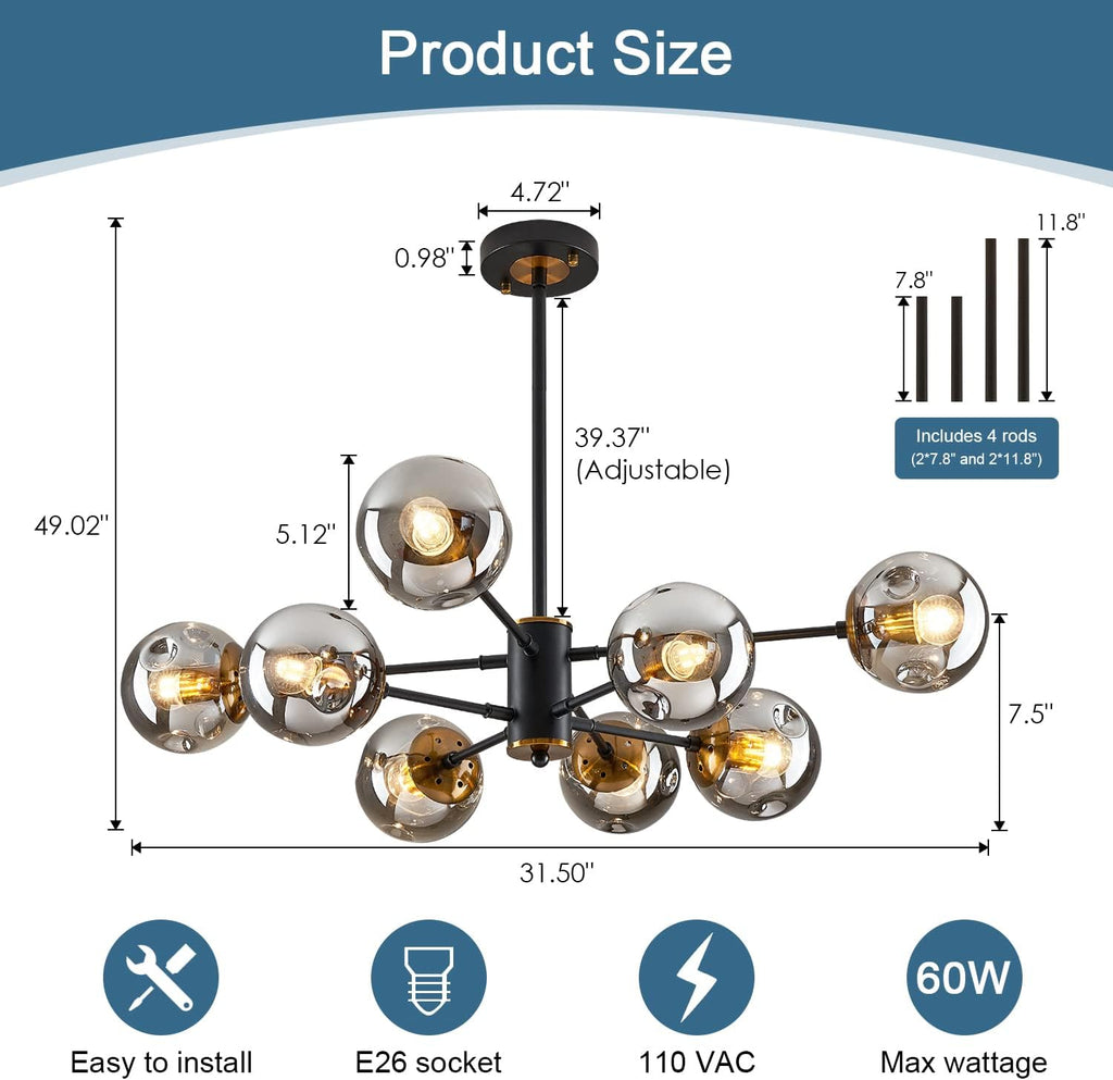 Black‑Gold Bubble‑Globe Sputnik Chandelier
