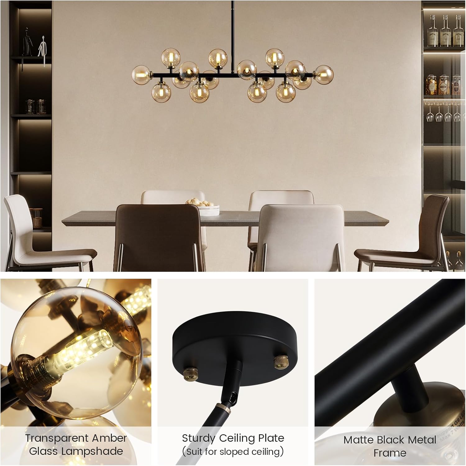 Amber‑Globe Linear Sputnik Chandelier