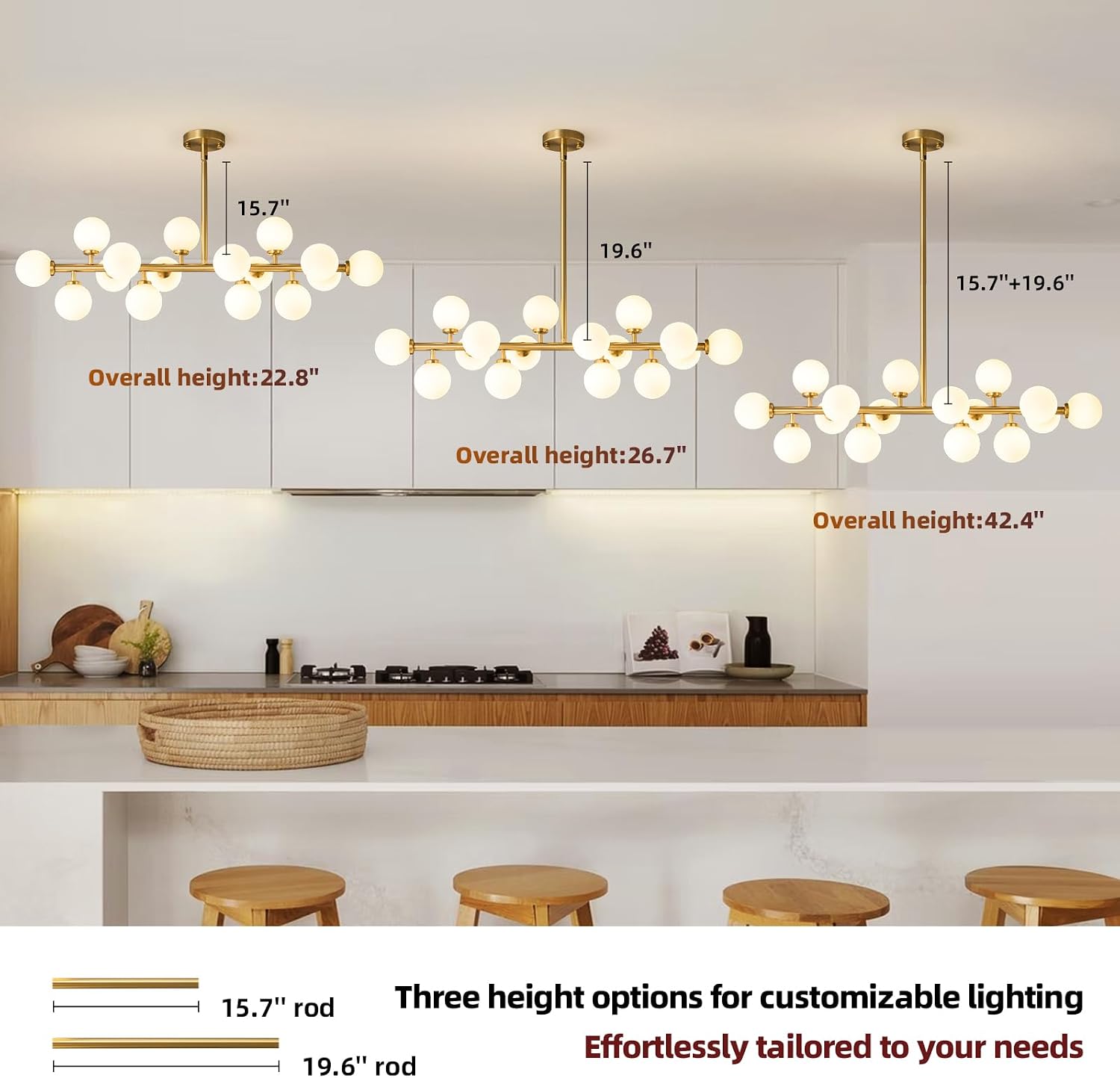 Gold Milk‑Glass Linear Sputnik Chandelier