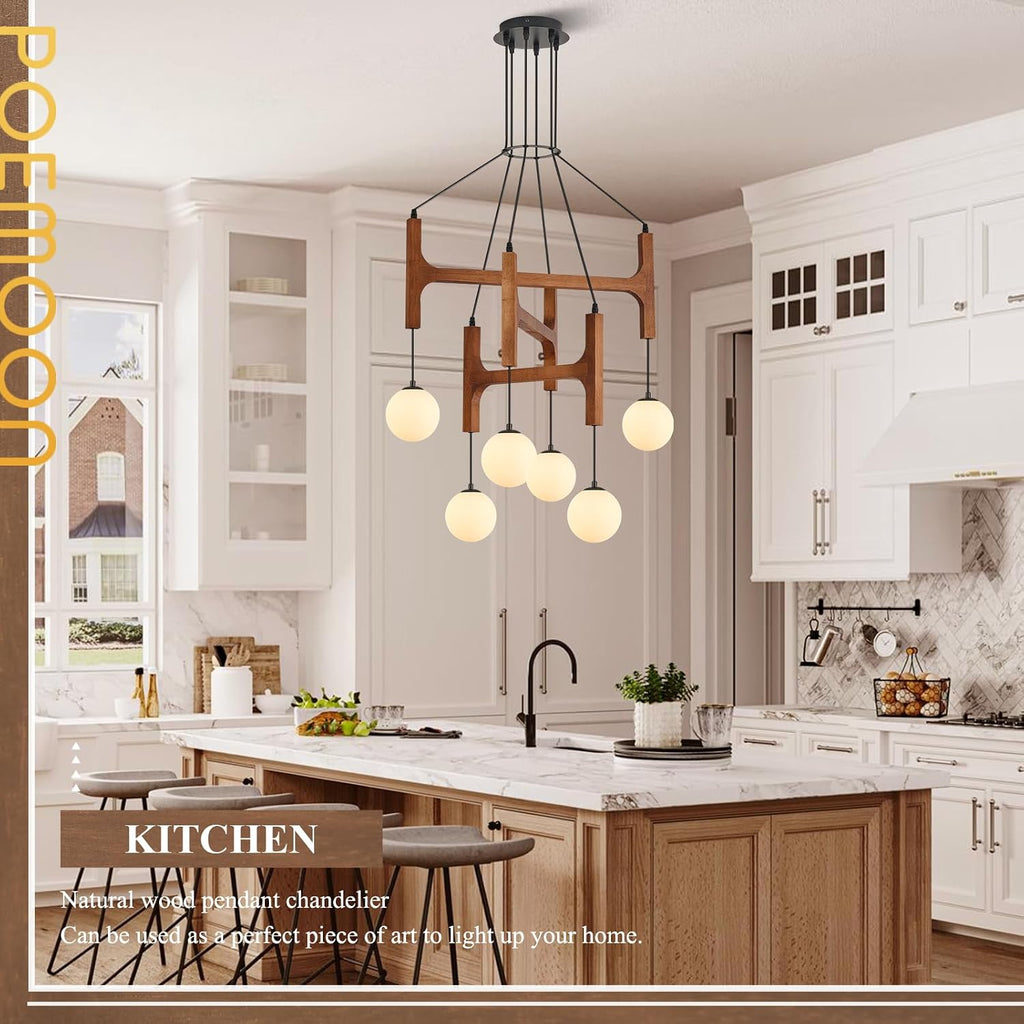 Walnut Milk‑Glass Farmhouse Chandelier