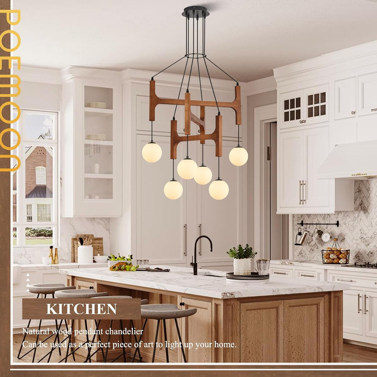 Walnut Milk‑Glass Farmhouse Chandelier