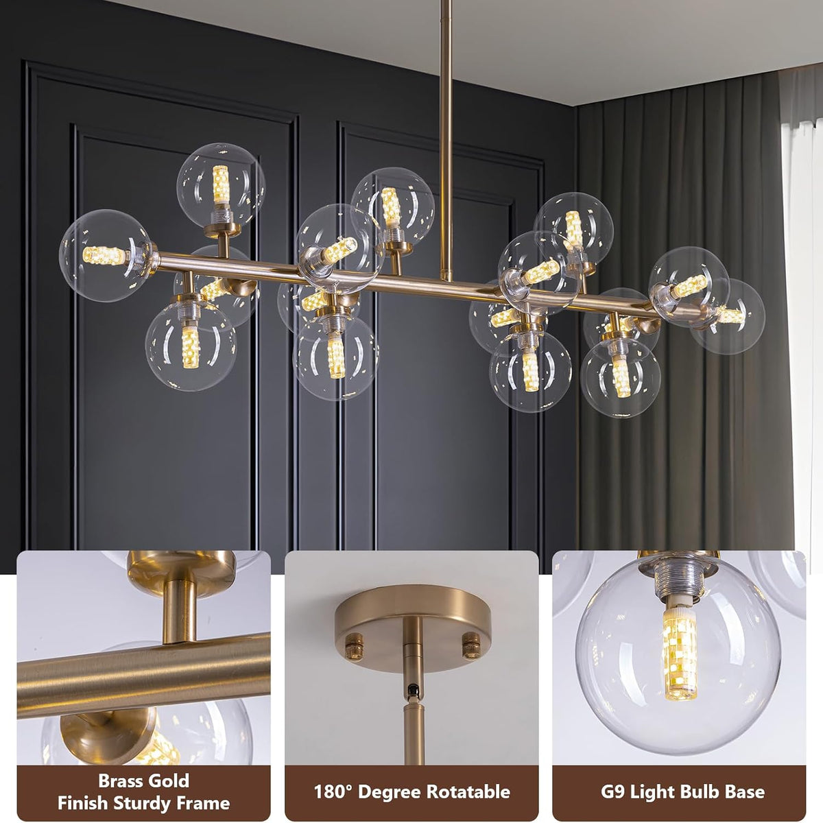 Gold Bubble‑Globe Linear Sputnik Chandelier