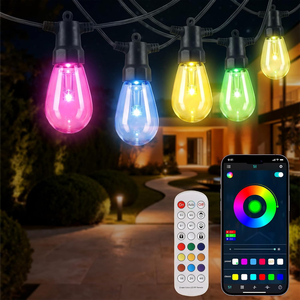 RGB Smart Outdoor String Lights Music‑Sync