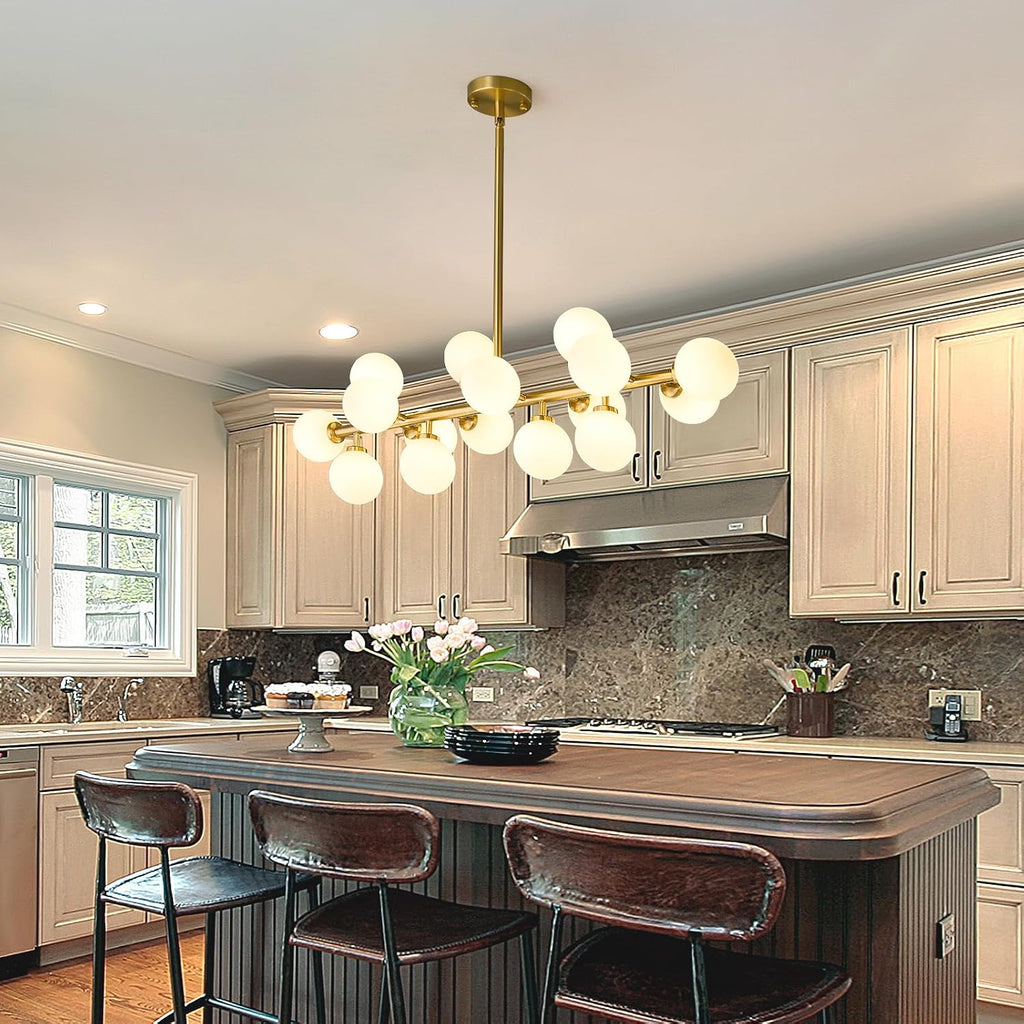 Gold Milk‑Glass Linear Sputnik Chandelier