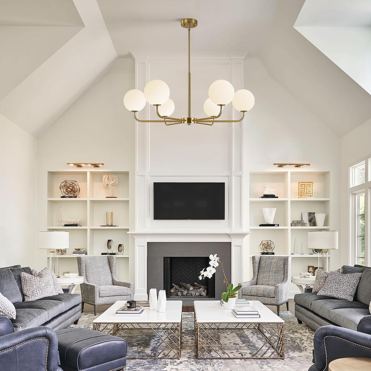 Gold Frosted‑Glass Mid‑Century Chandelier
