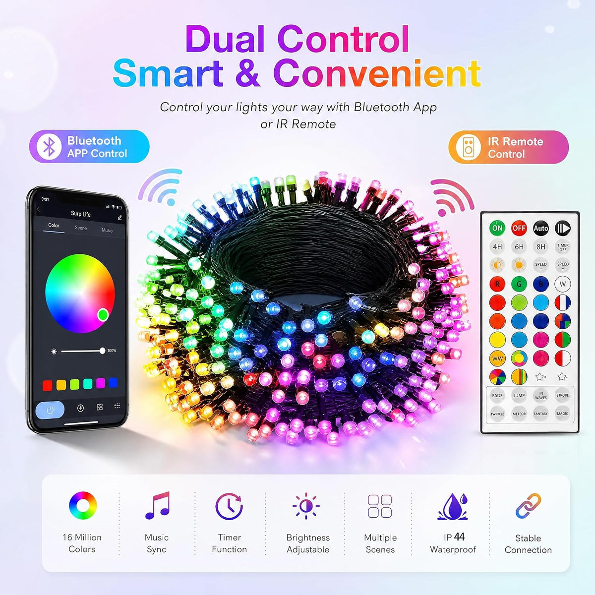 RGB Christmas String Lights Remote‑App Controlled