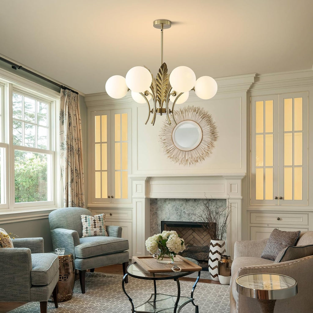 Gold Milk‑Glass Globe Chandelier