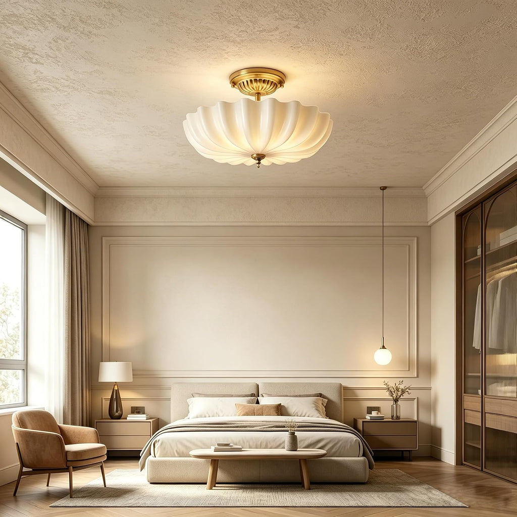 Gold Milk‑Glass Semi Flush Ceiling Light