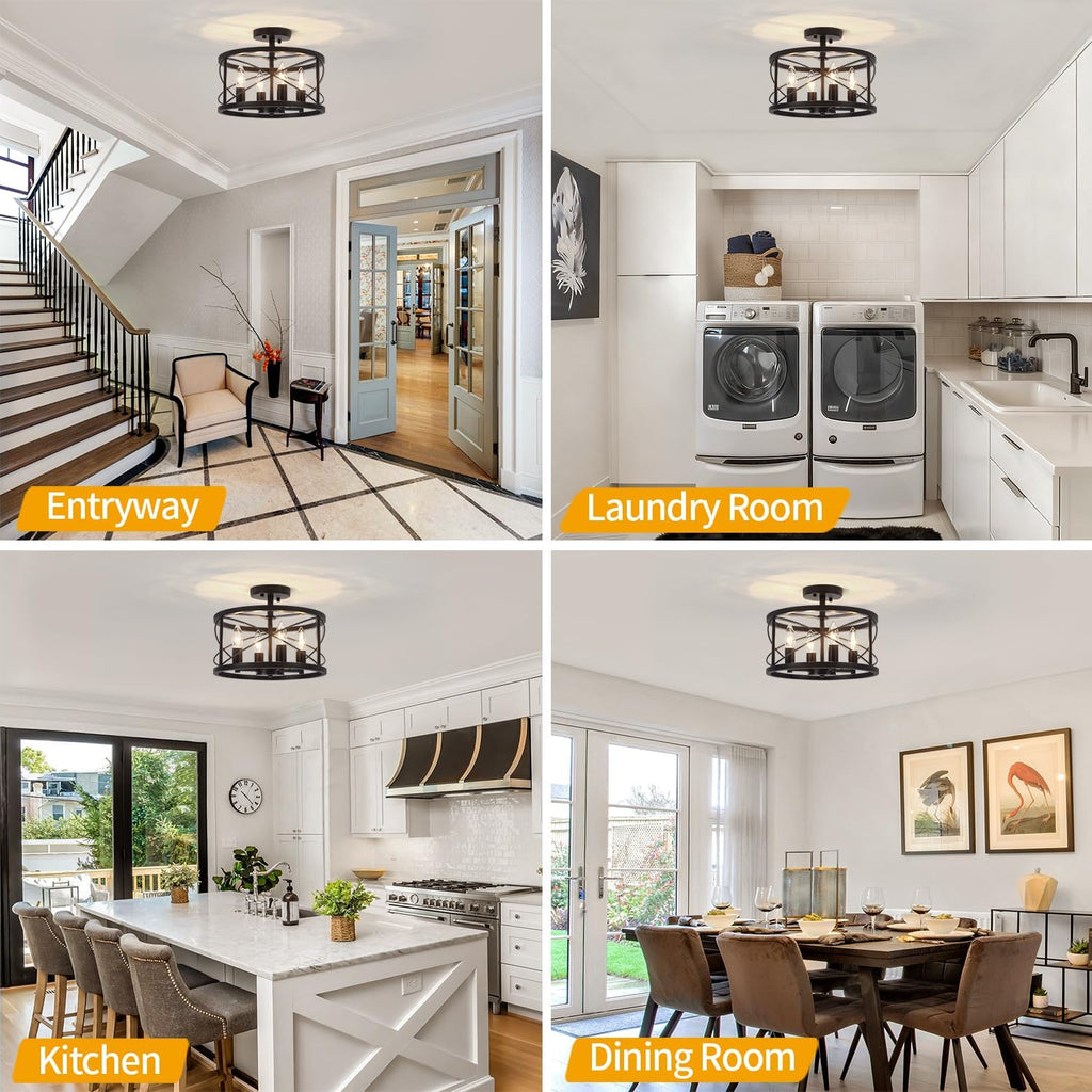 Black Farmhouse Semi Flush Ceiling Light
