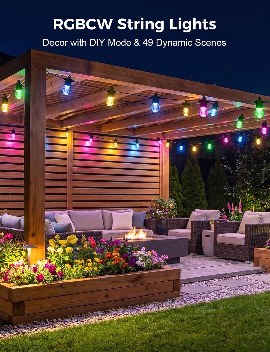 RGBCW Smart Outdoor String Lights App‑Controlled