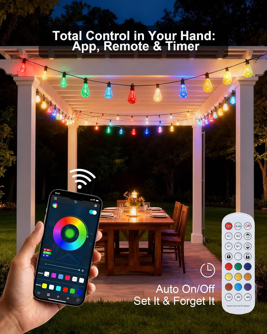 RGB Smart Outdoor String Lights Music‑Sync
