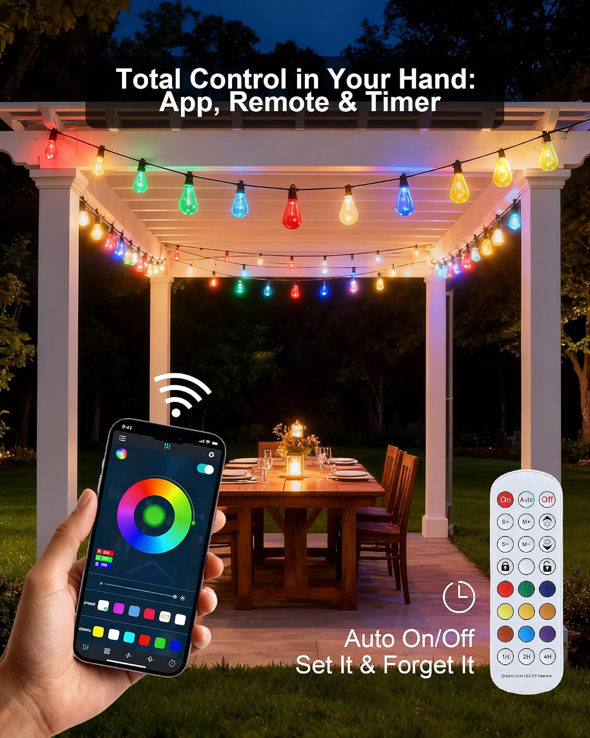 RGB Smart Outdoor String Lights Music‑Sync
