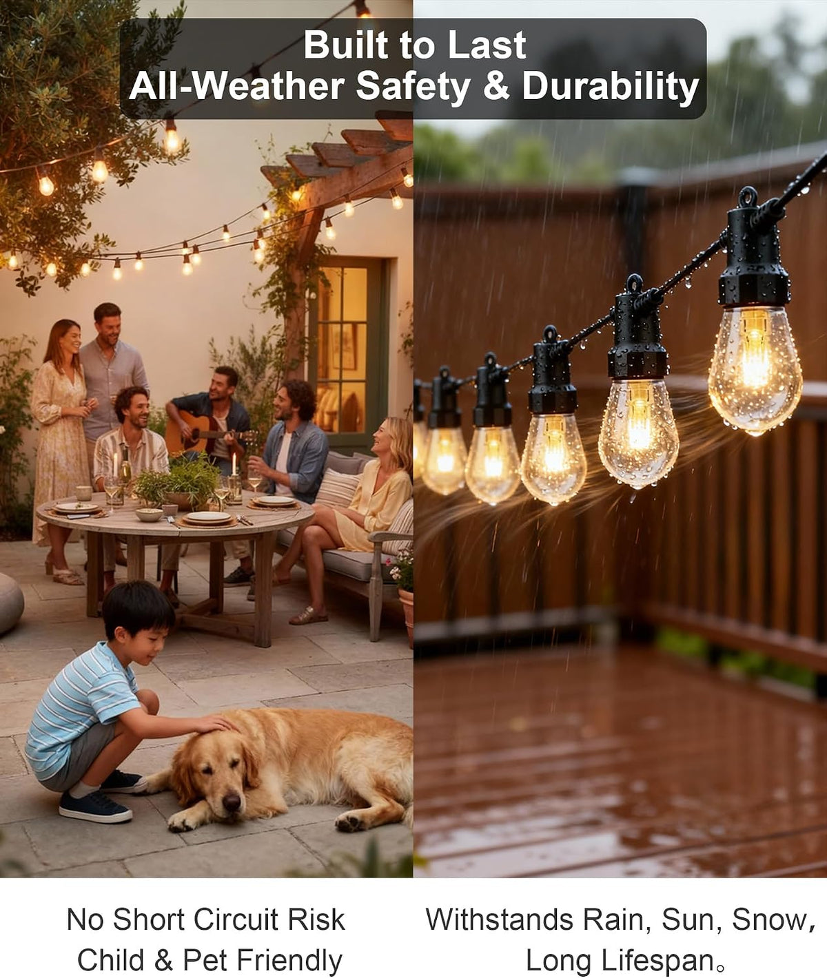 RGB Smart Outdoor String Lights Music‑Sync