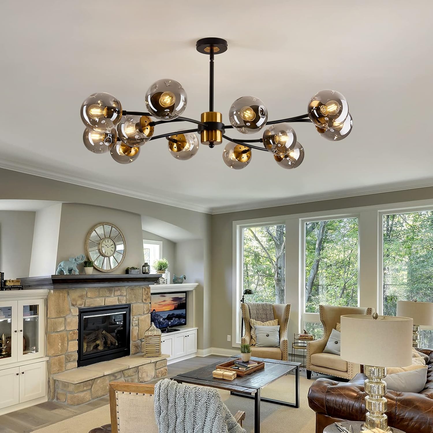Black‑Gold Sputnik Globe Chandelier