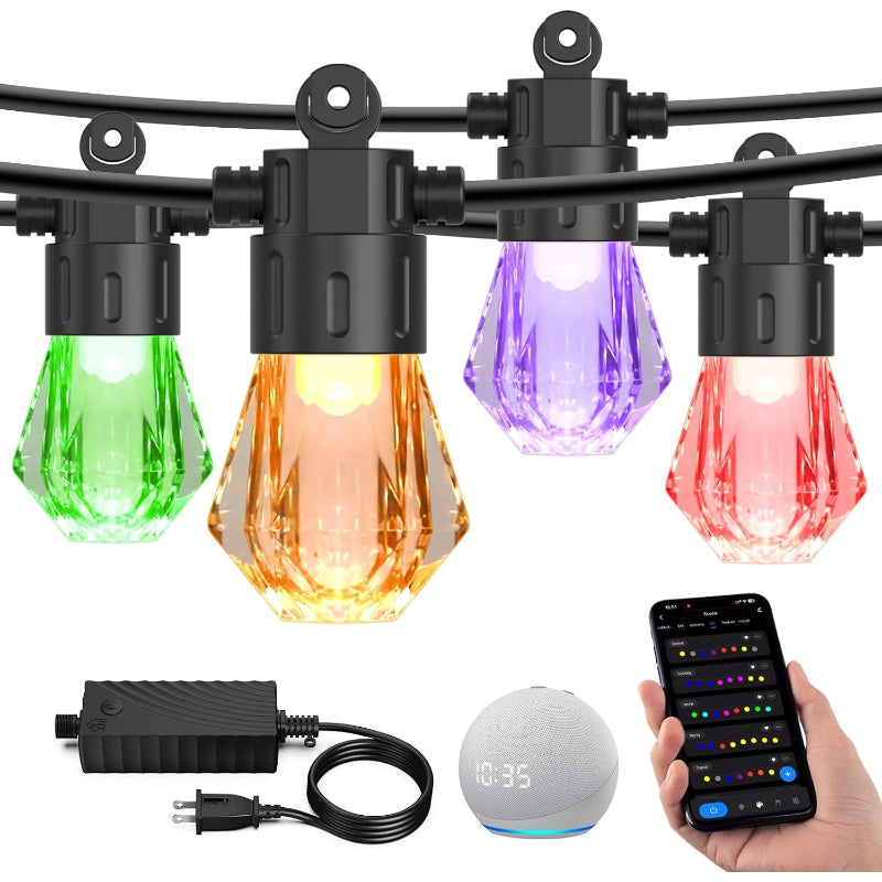 RGBCW Smart Outdoor String Lights App‑Controlled